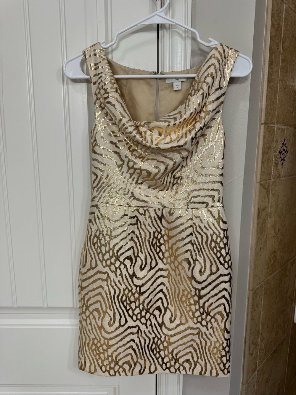 GAP Metallic Gold & Cream Cowl Neck Mini Dress